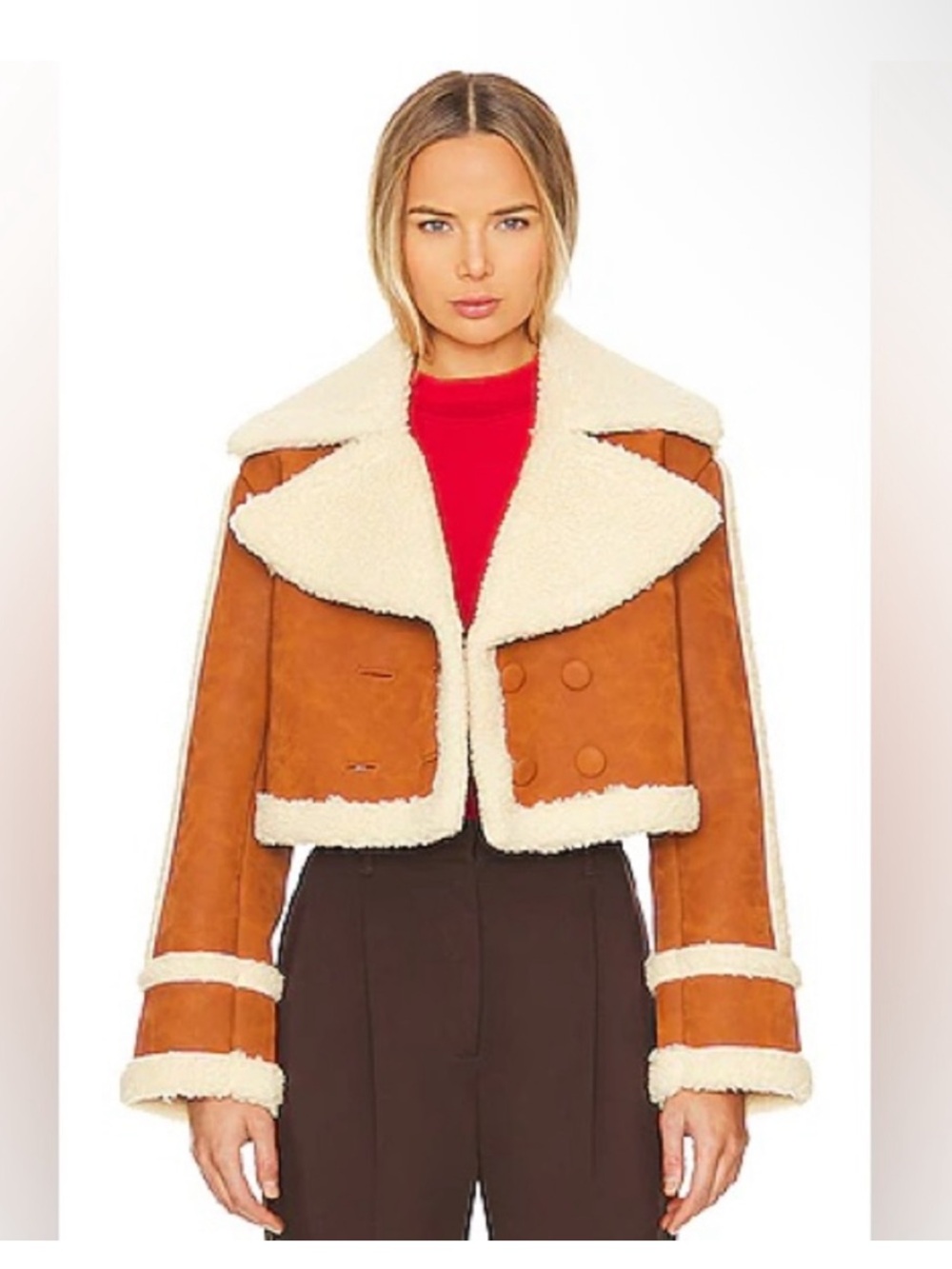 L'Academie Elijah Chestnut and Cream Faux Shearling Aviator Jacket Medium